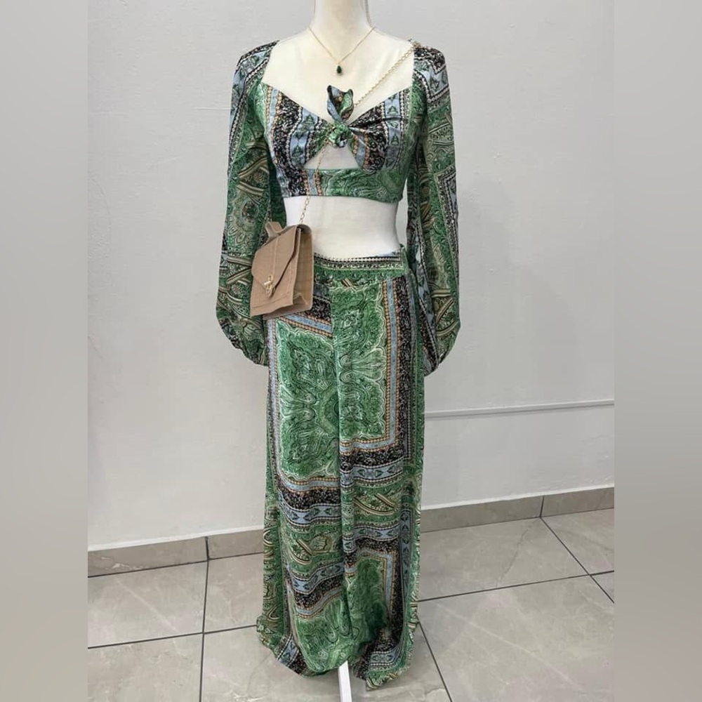 Green Paisley Two-Piece Set